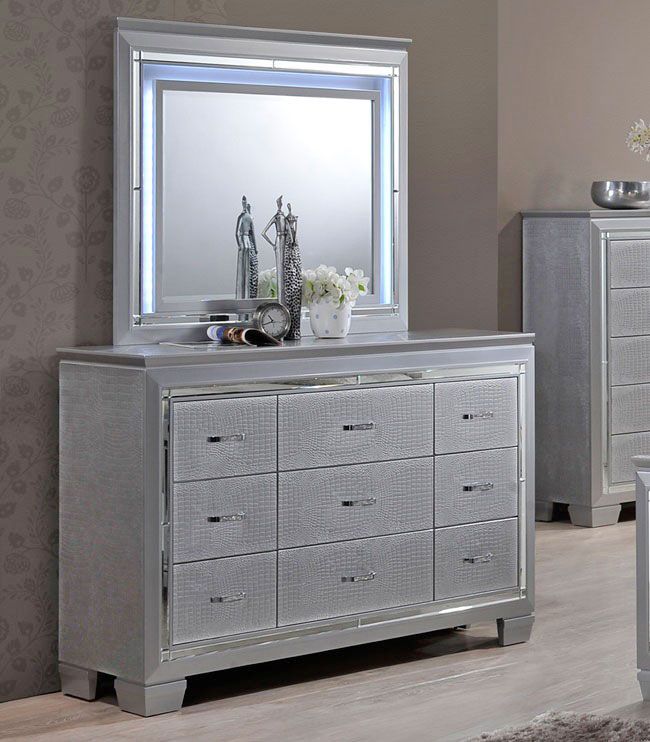 Deluxe Grey Dresser With LED Light Mirror