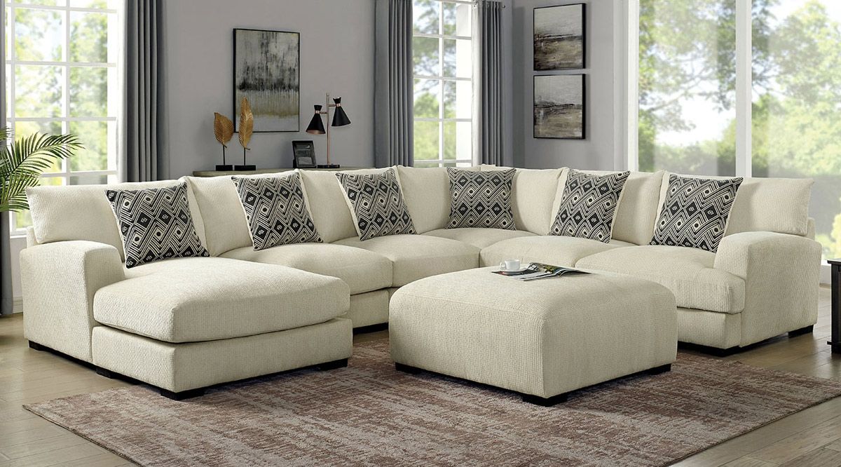 Denice Beige Chenille U-Shape Sectional Facing Left