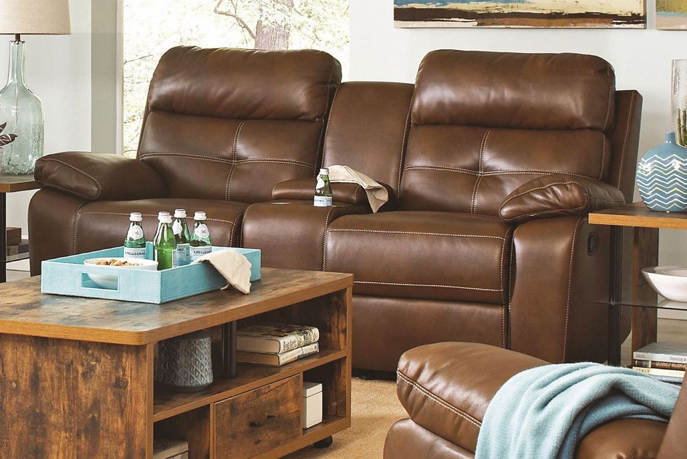 Denisa Leather Recliner Love Seat with Storage Console