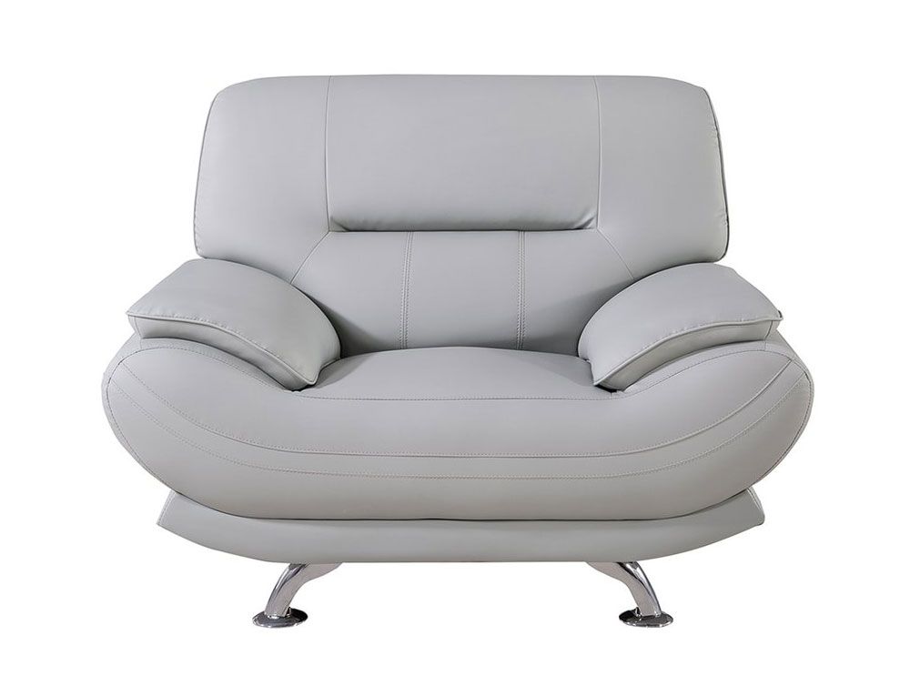Denzel Light Gray Leather Chair,Denzel Light Gray Leather Sofa,Denzel Light Gray Leather Love Seat,Denzel Modern Living Room Set