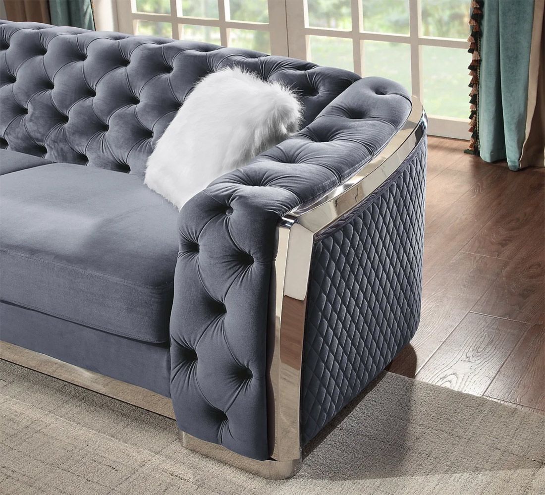 Deon Grey Velvet Sofa Armrest