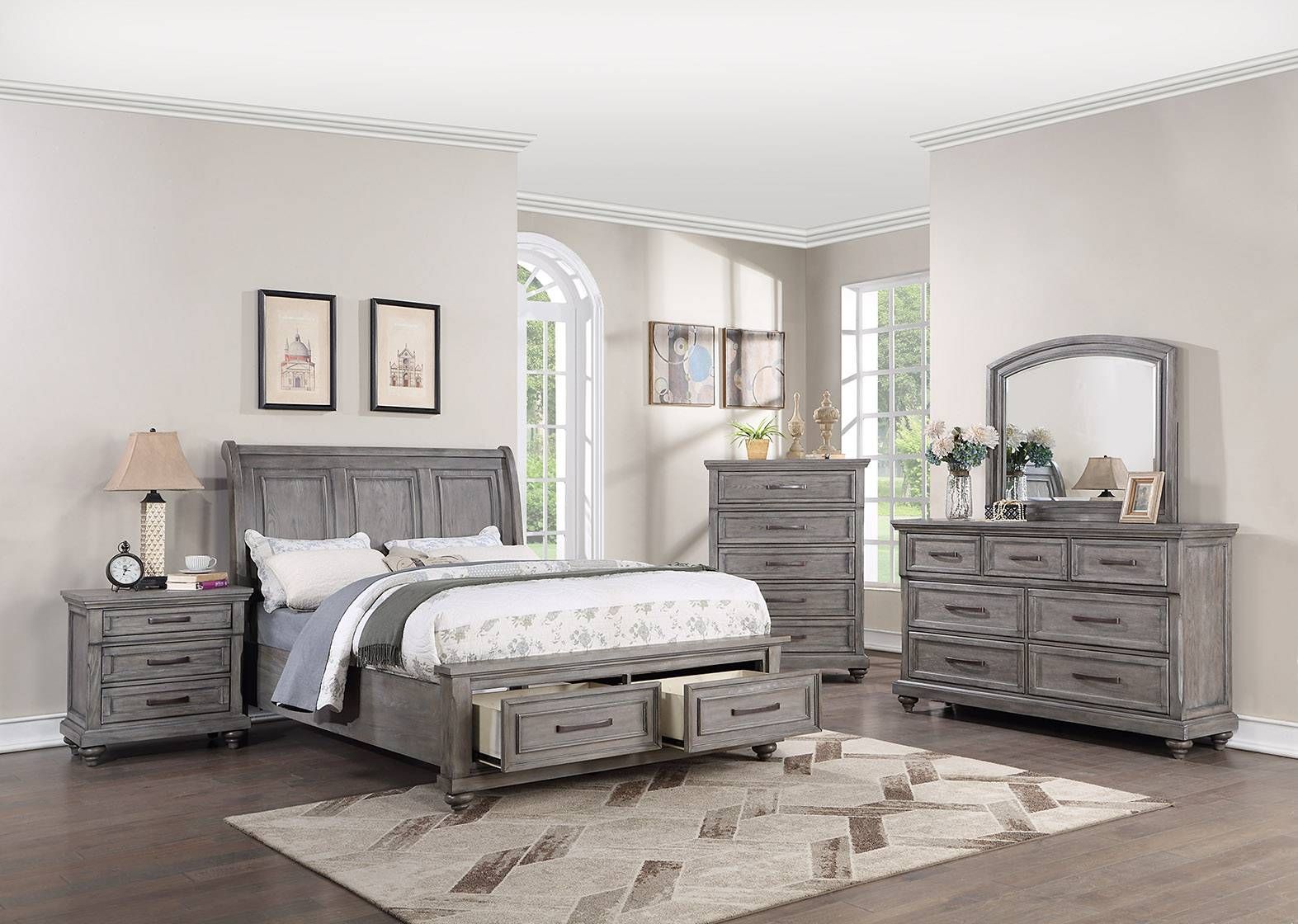 Derby Rustic Grey Sleigh Bed With Storage