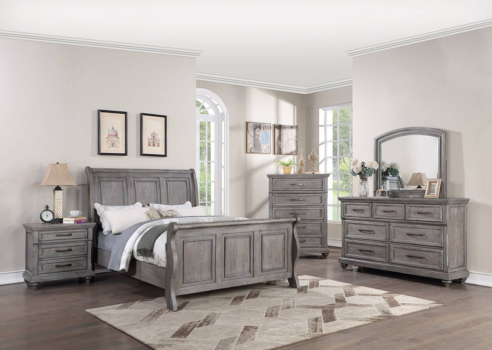 Derby Rustic Grey Sleigh Bed