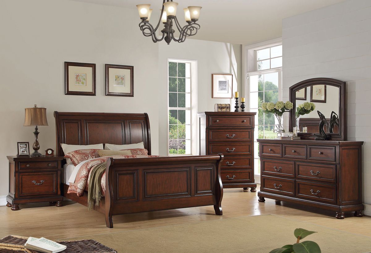 Derby Walnut Finish Sleigh Bed Collection