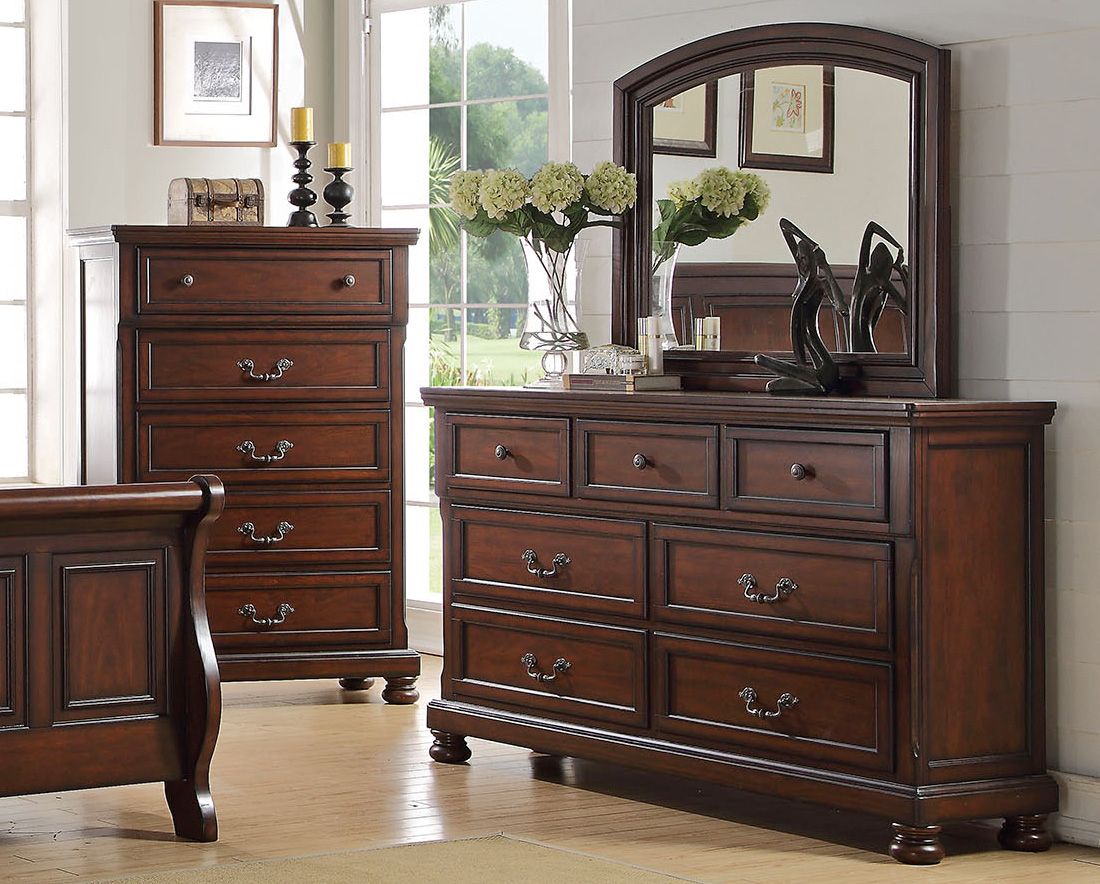 Derby Walnut Finish Dresser Mirror Chest