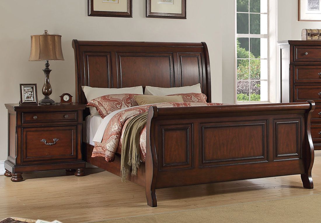 Derby Walnut Finish Sleigh Bed