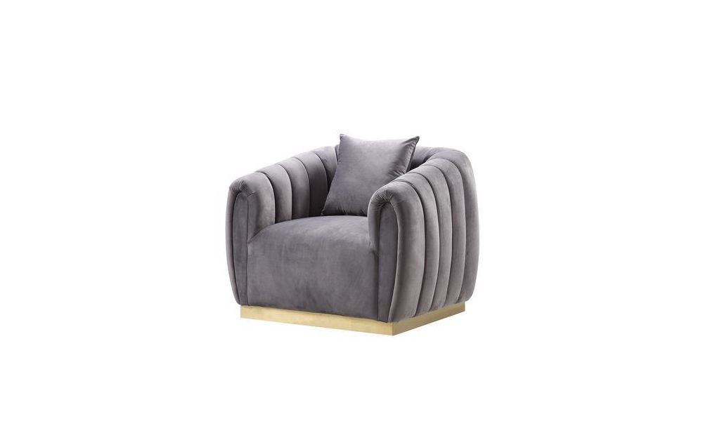 Derwyn Grey Velvet Chair With Gold Base