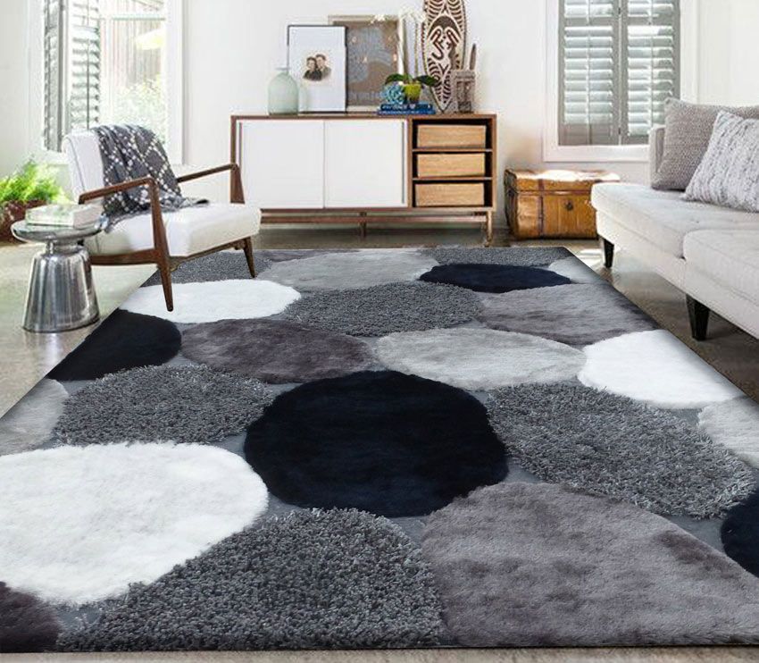 Modern Grey Navy Shag Rug Room Setup