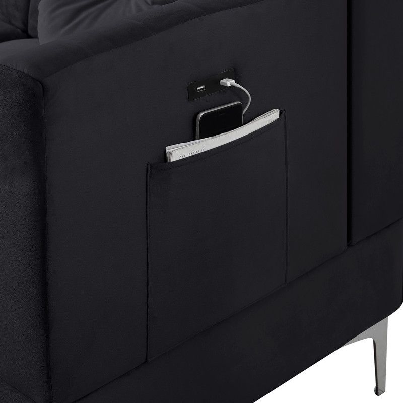 Destino Black Velvet Sectional Pocket