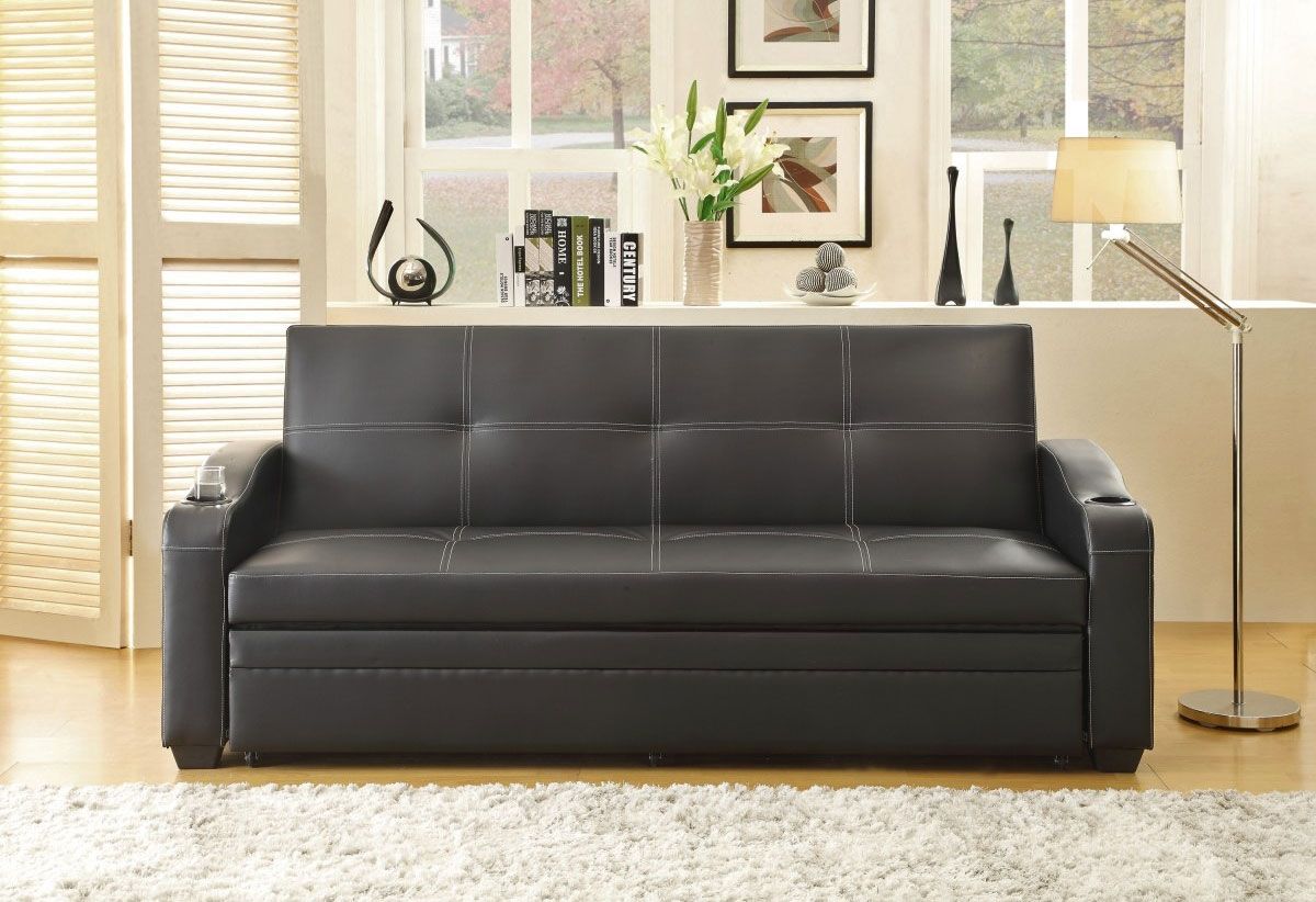 Detroit Black Leather Sofa Sleeper