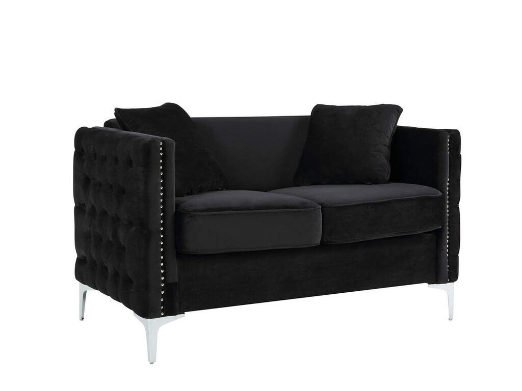 Devan Tufted Black Velvet Modern Loveseat