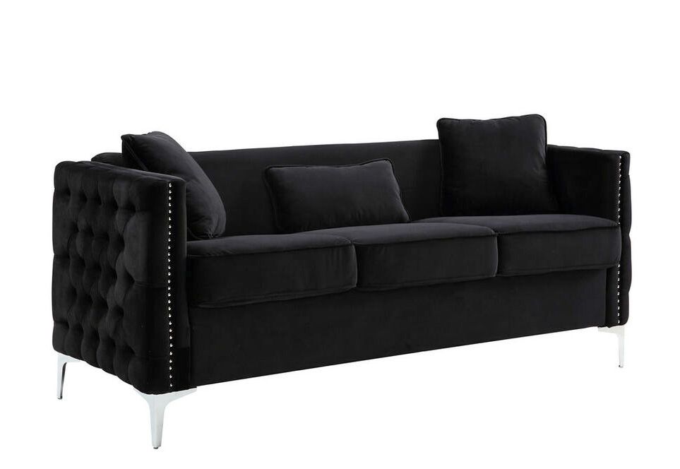 Devan Tufted Black Velvet Modern Sofa