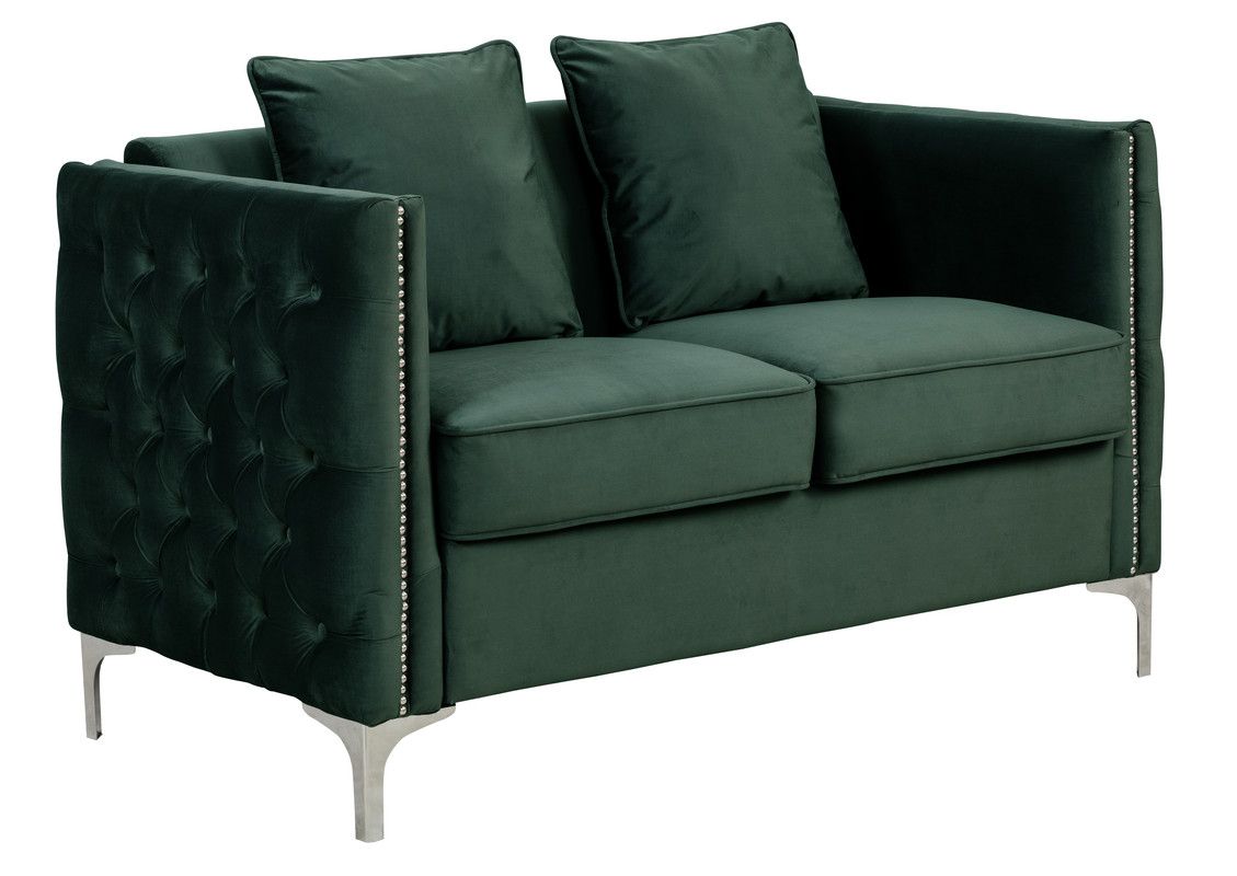 Devan Tufted Green Velvet Loveseat