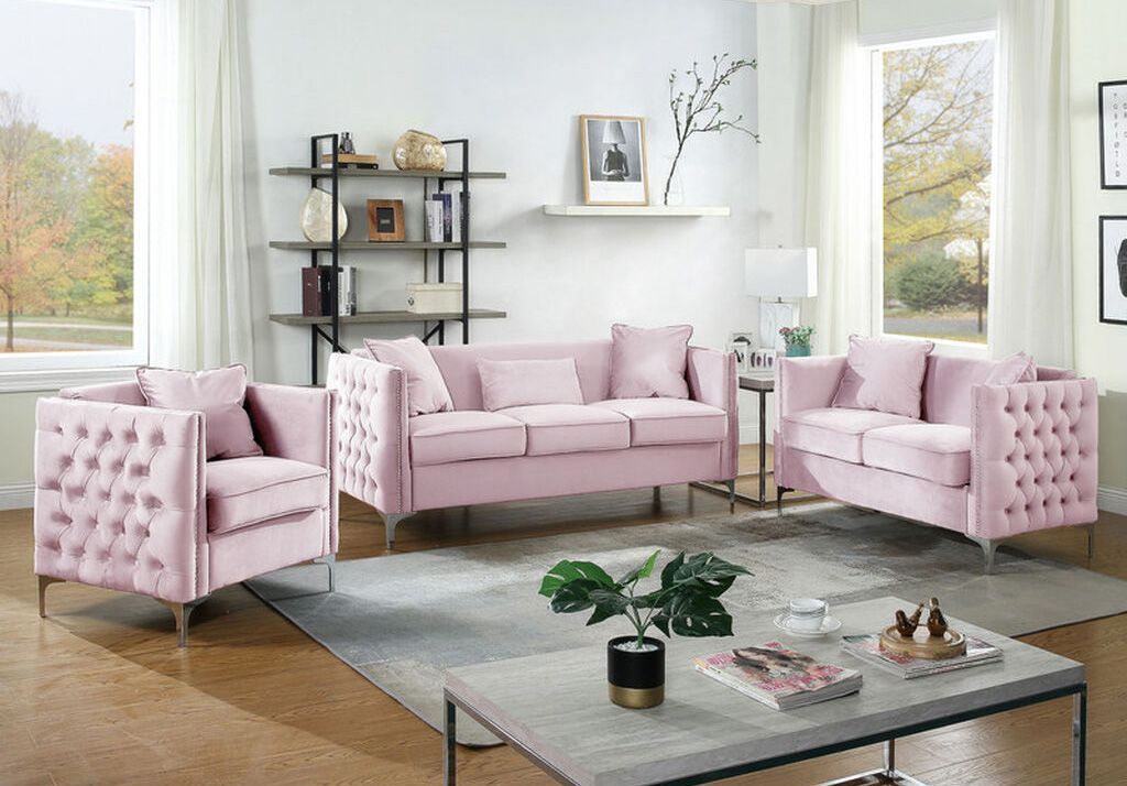 Devan Blush Pink Velvet Sofa