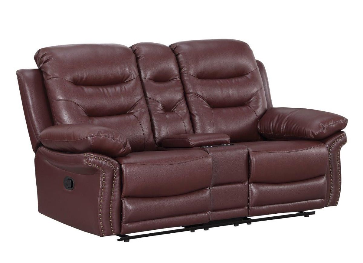 Disson Burgundy Leather Recliner Loveseat