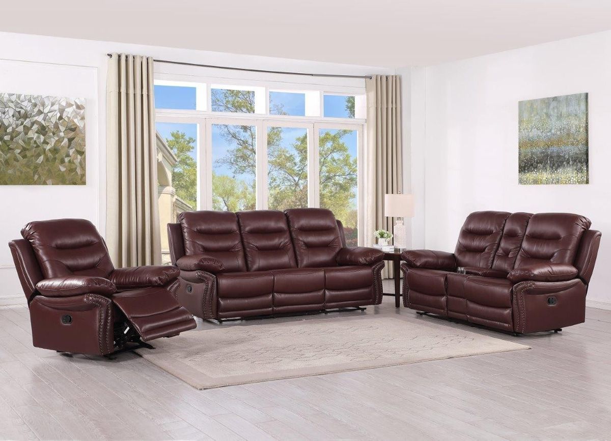 Disson Burgundy Leather Recliner Sofa Set