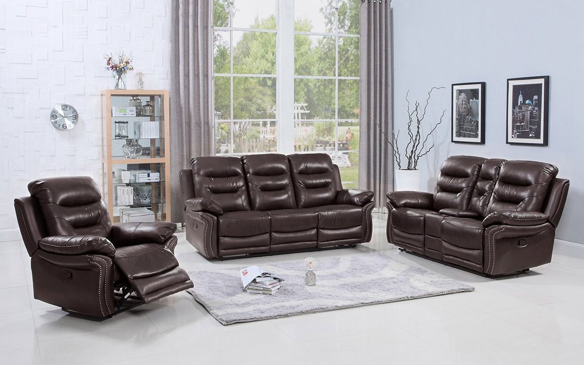 Disson Espresso Leather Recliner Sofa Set