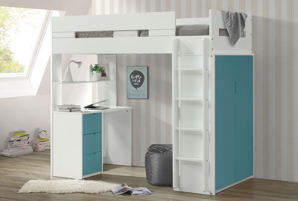 Duncan Blue Finish Storage Loft Bed With Desk,Duncan Storage Loft Bed With Desk,Duncan Oak Finish Storage Loft Bed With Desk,Duncan Pink Finish Storage Loft Bed With Desk