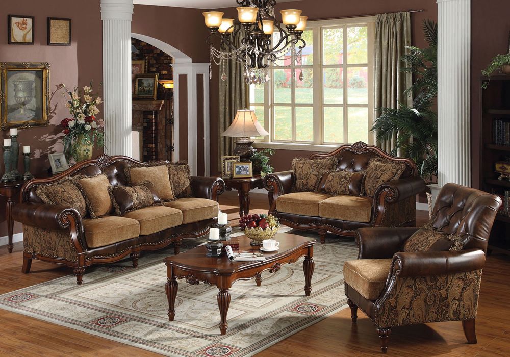 Dreena Chenille Fabric Victorian Sofa Set