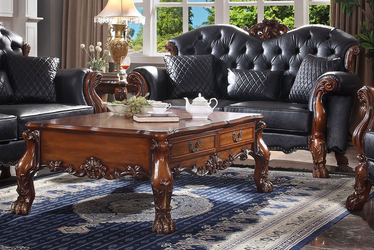 Dresden Black Leather Traditional Loveseat