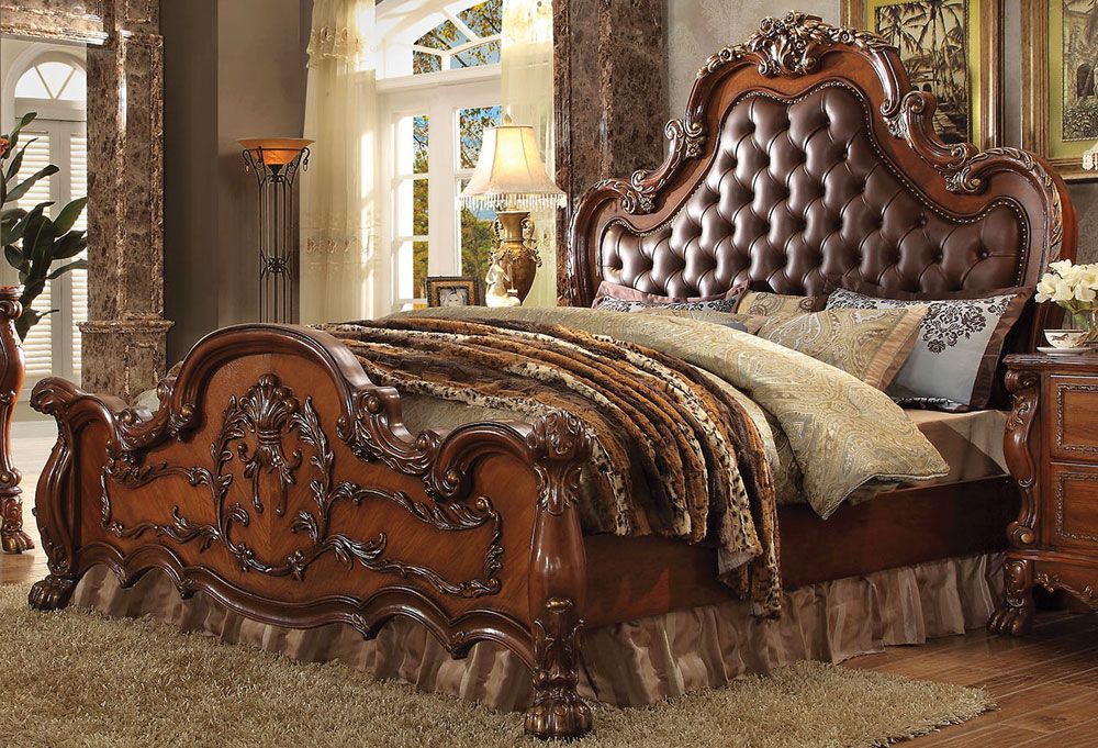 Dresden Bed With Button Tufted Leather Headboard
