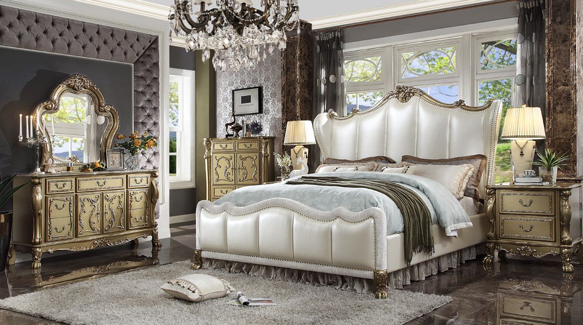 Dresden Pearl White Leather Bed