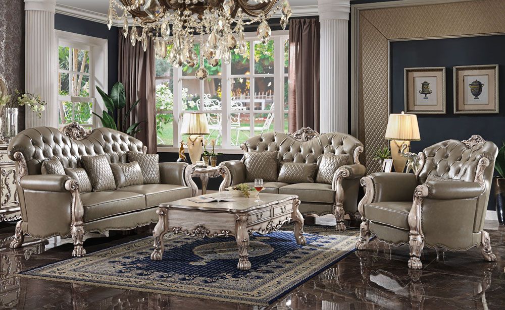 Dresden Taupe Leather Traditional Sofa