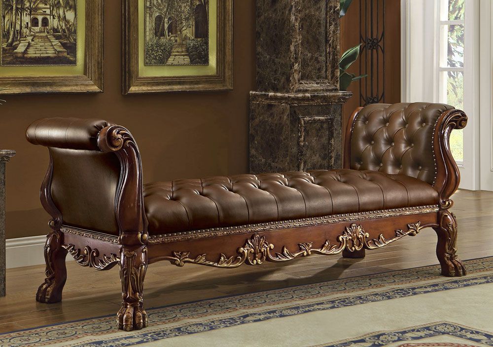 Dresden Button Tufted Leather Padded Bench
