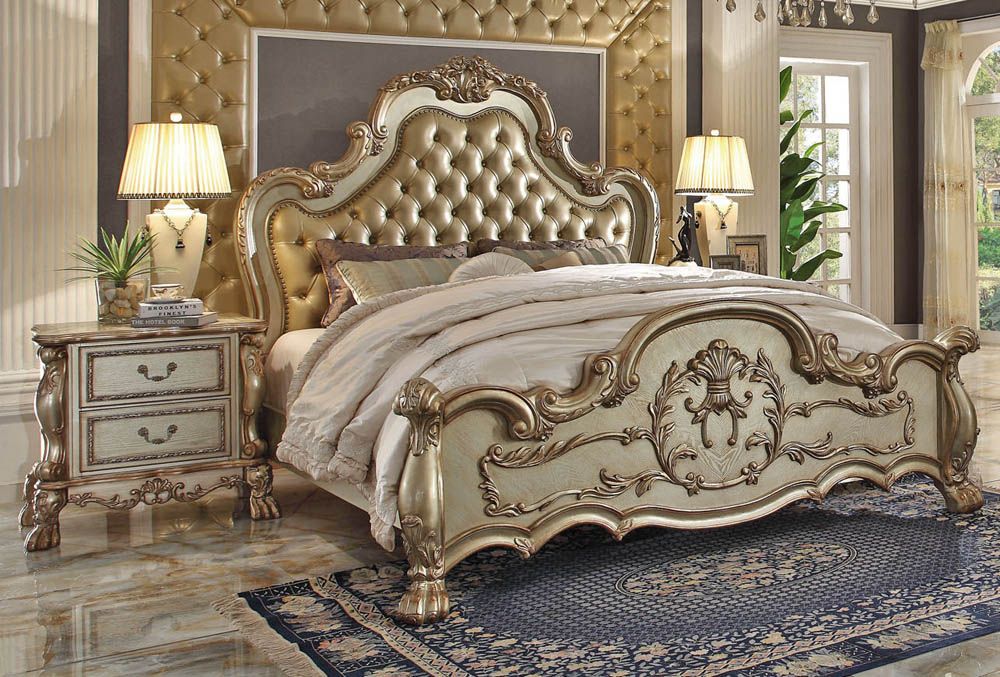 Dresden Gold Patina Master Bed With Night Stand