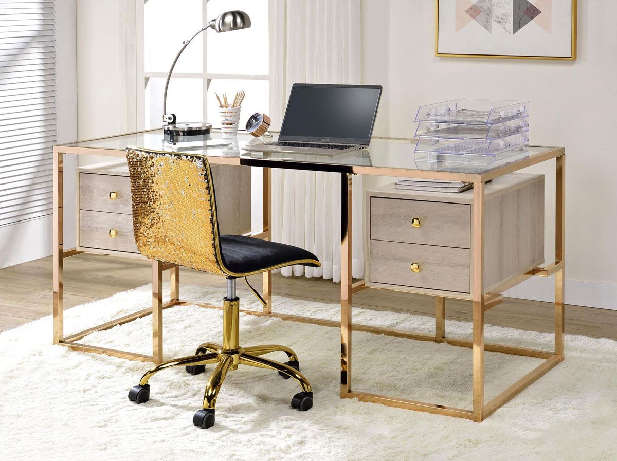 Edelina Gold Finish Home Office Desk