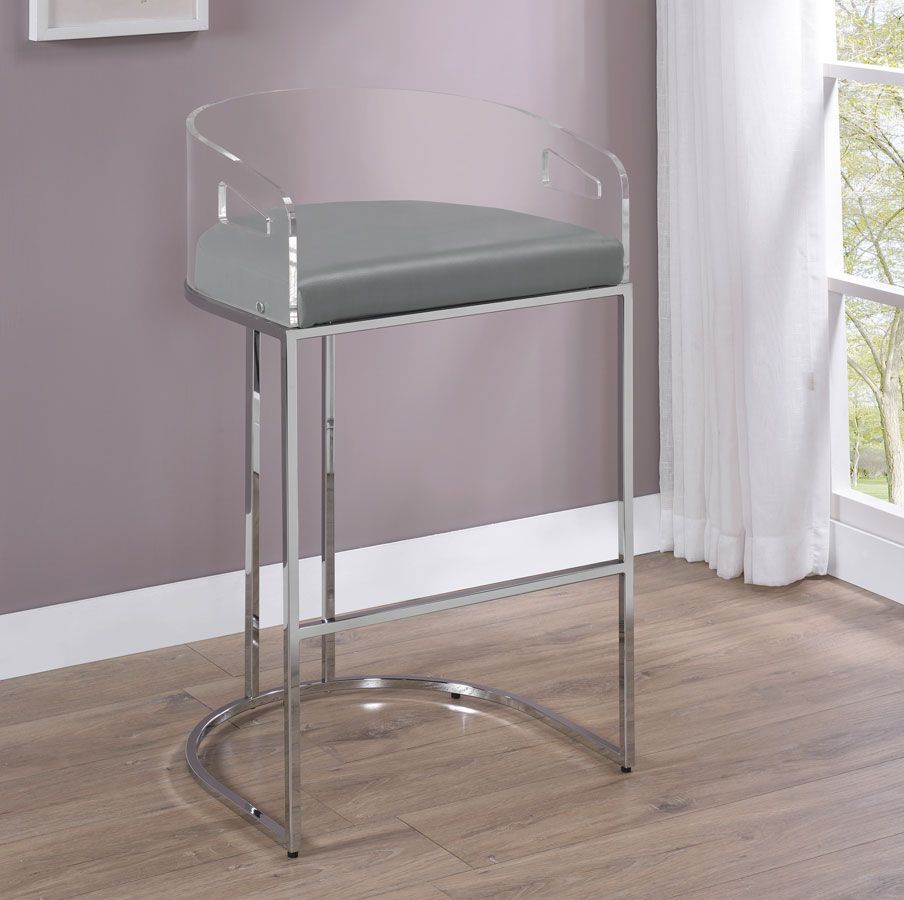 Edgar Acrylic Counter Height Stool Grey Leather