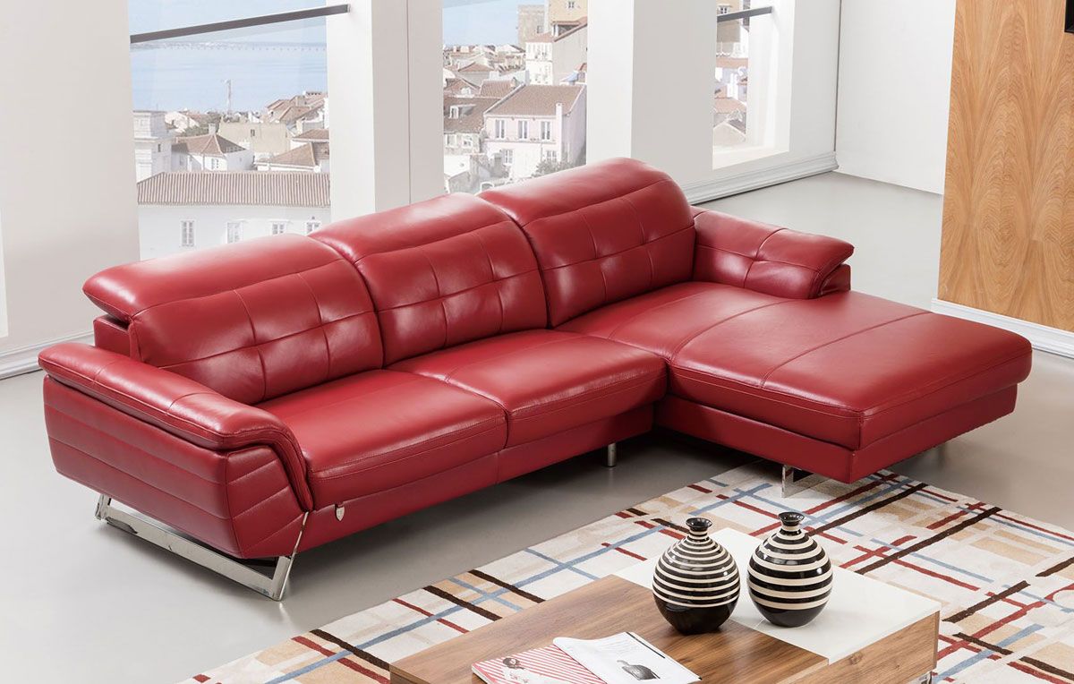 EK-L085 Italian Red Leather Sectional Facing Right Side