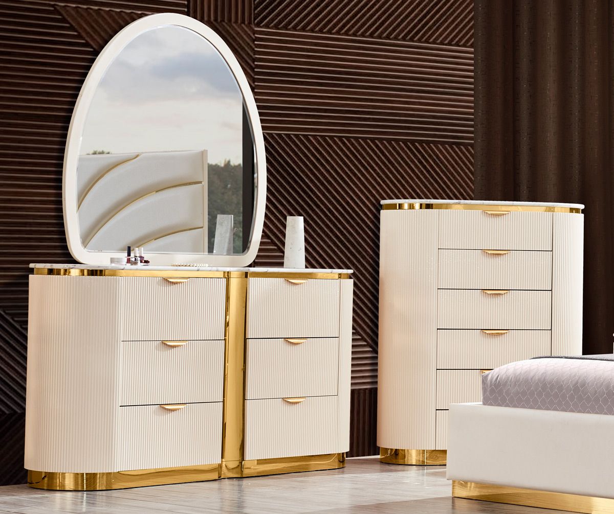 Eldora Beige Dresser With Gold Accents