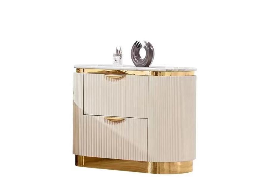 Eldora Beige Night Stand With Gold Accents