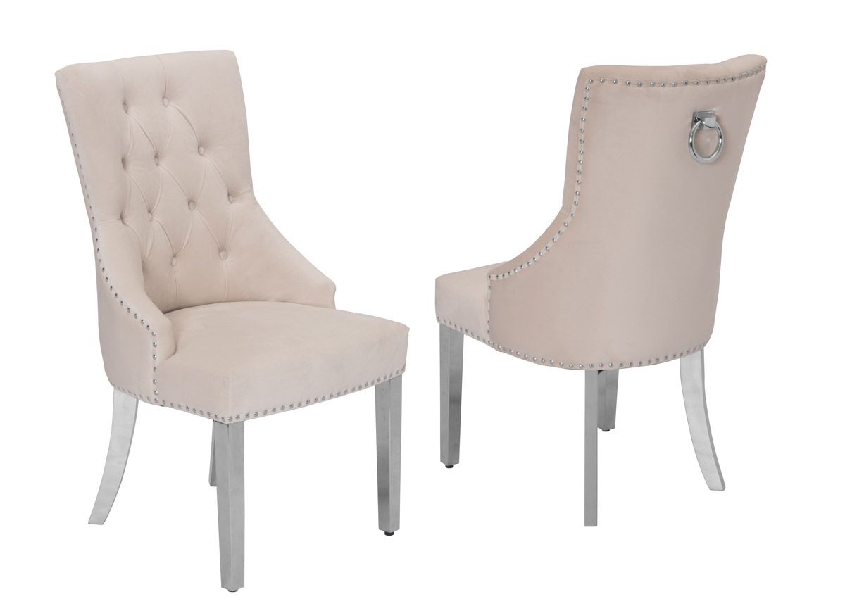 Eleanor Tufted Beige Velvet Dining Chair