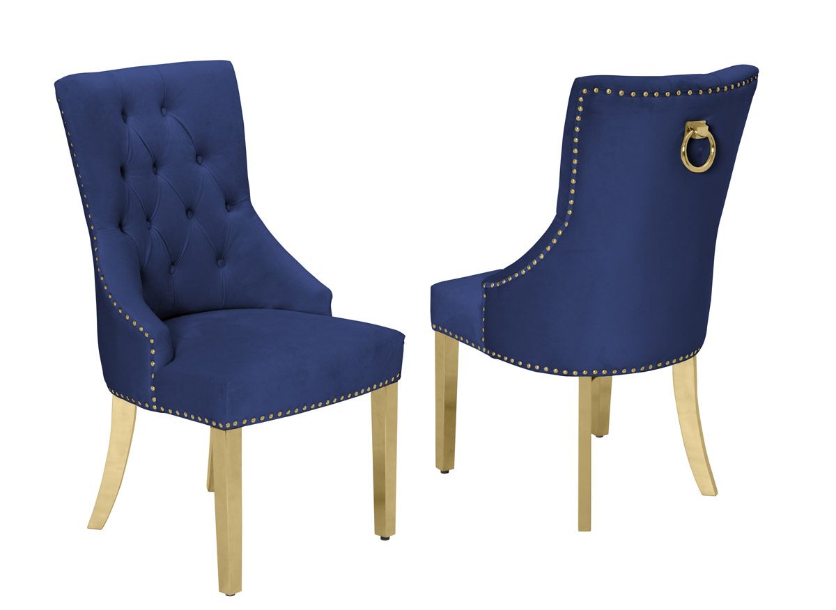 Eleanor Navy Blue Velvet Dining Chair Gold
