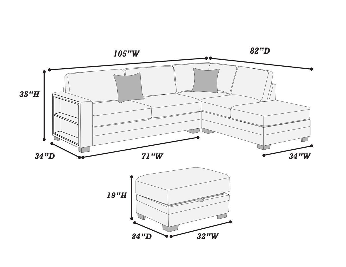 Eliana Beige Sectional Dimention