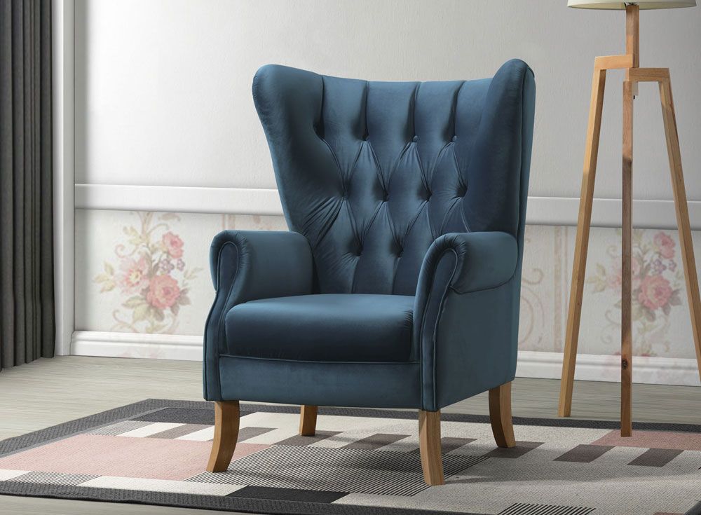Elise Azure Blue Velvet Accent Chair