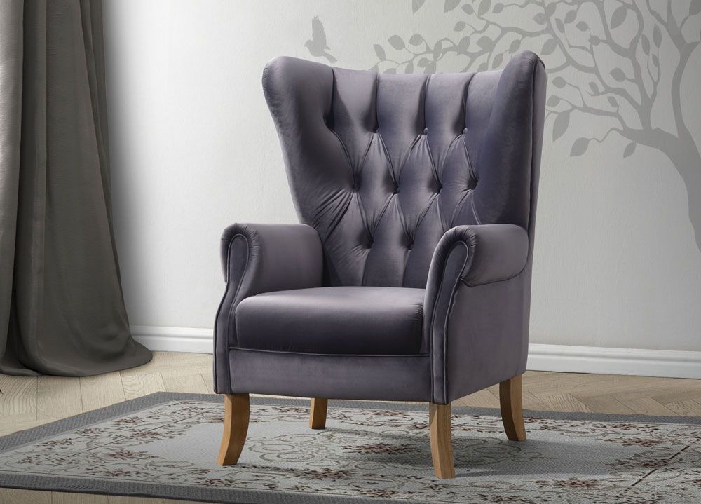 Elise Tufted Grey Velvet Accent Chair