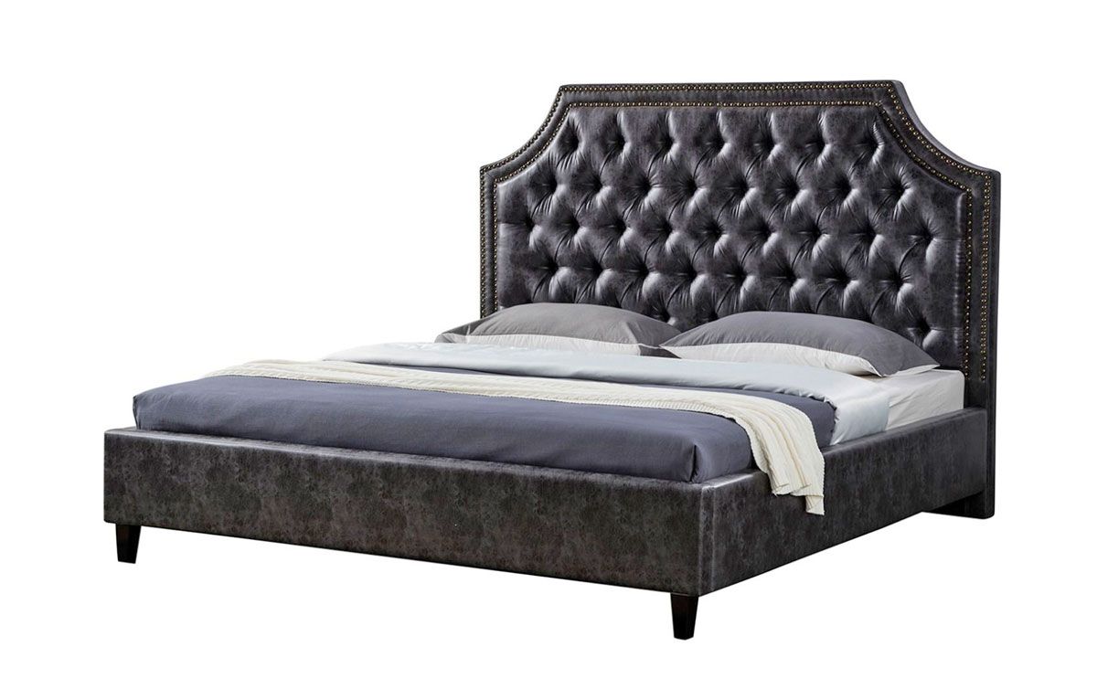 Elizabeth Dark Grey Leather Tufted Leather Bed