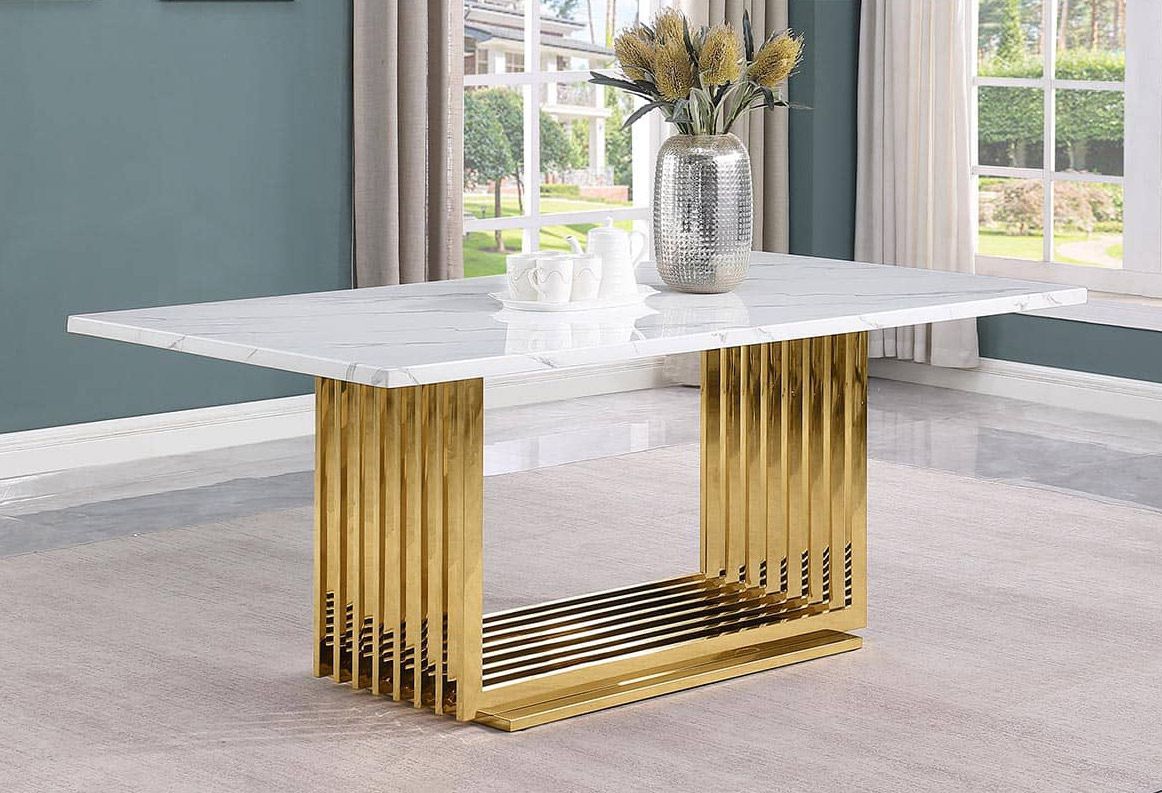 Ella Large Marble Top Dining Table With Gold Base