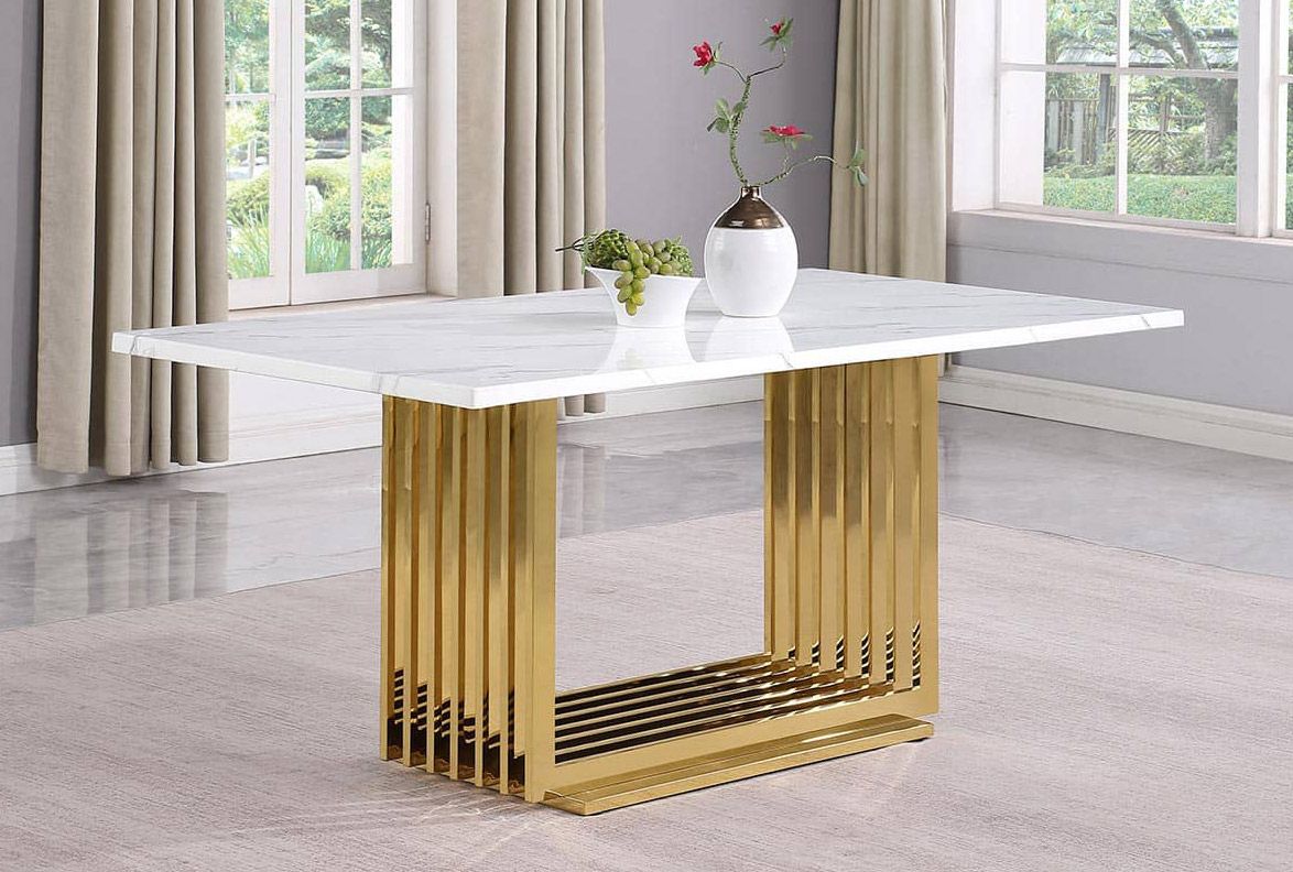 Ella Marble Top Dining Table With Gold Base