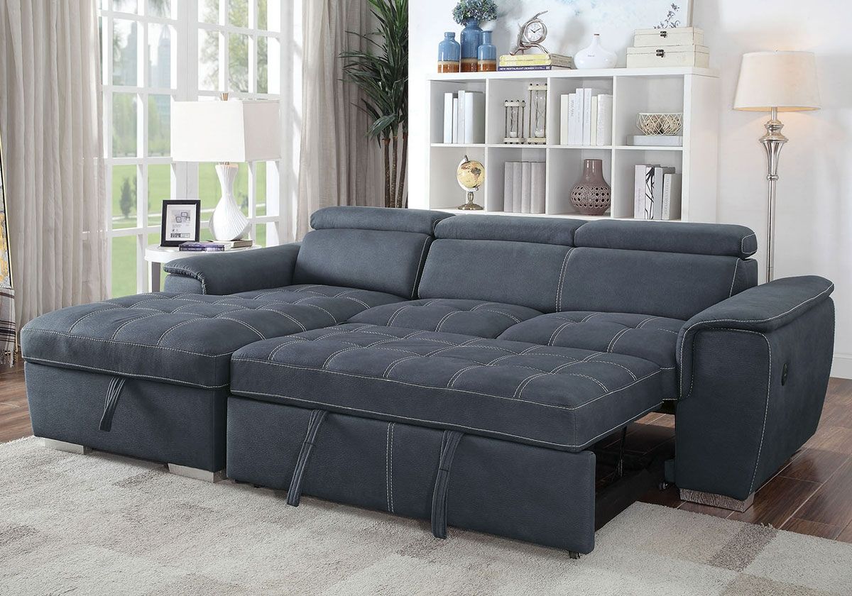 Emerald Sectional Sleeper,Emerald Sectional Storage,Emerald Blue Fabric Sectional Sleeper,Emerald Sectional USB Port