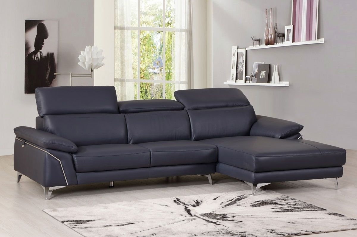 Emiliano Genuine Italian Leather Sectional Navy Blue