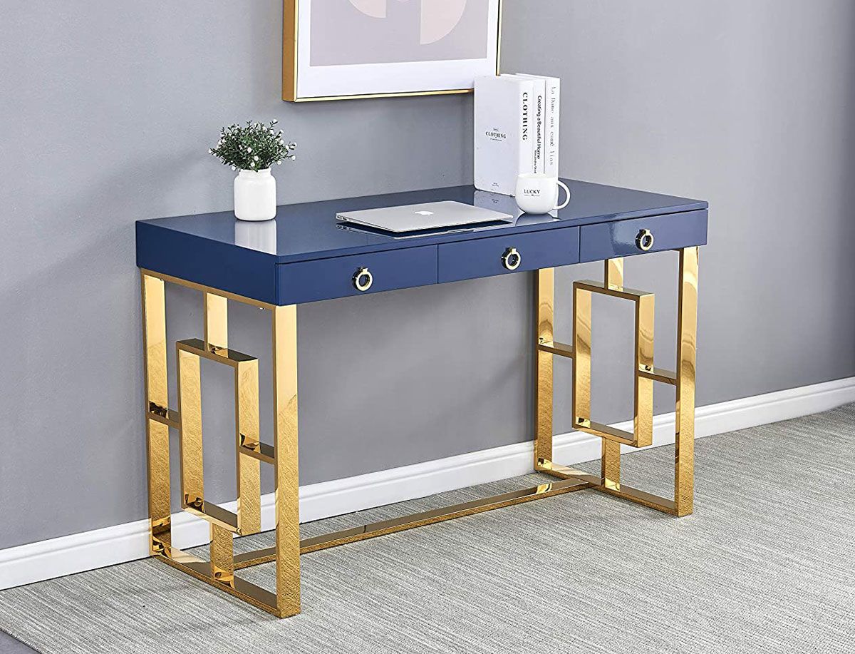 Enigma Navy Office Desk With Gold Base