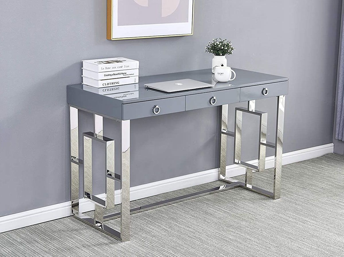 Enigma Grey Office Desk Chrome Base