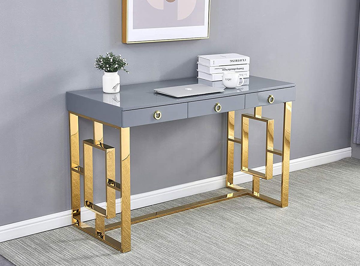 Enigma Grey Office Desk Gold Base