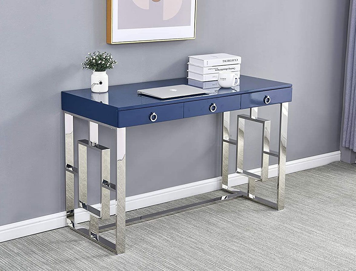 Enigma Navy Office Desk With Chrome Base
