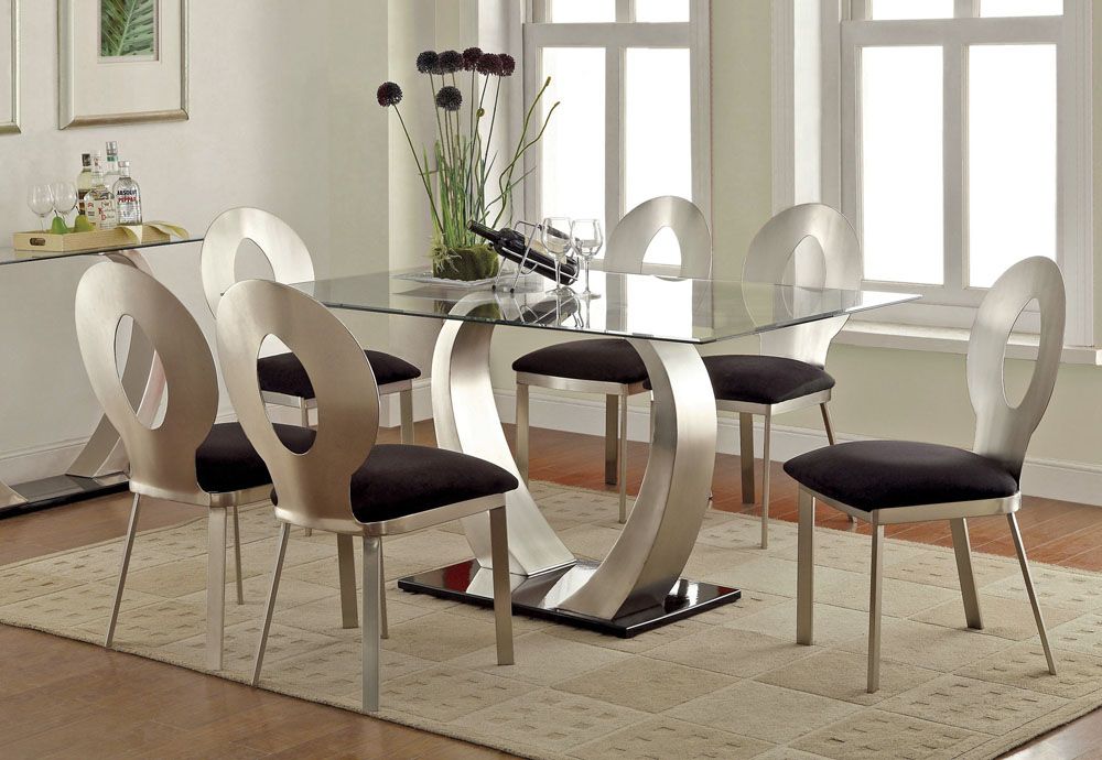 Eris Table With Oval Hole Back Chairs,Eris Modern Glass Top Table Set