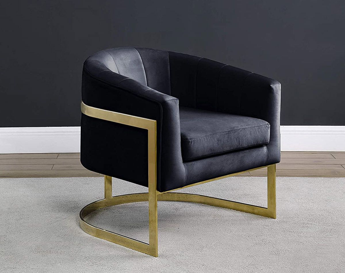 Estevao Black Velvet Accent Chair Gold